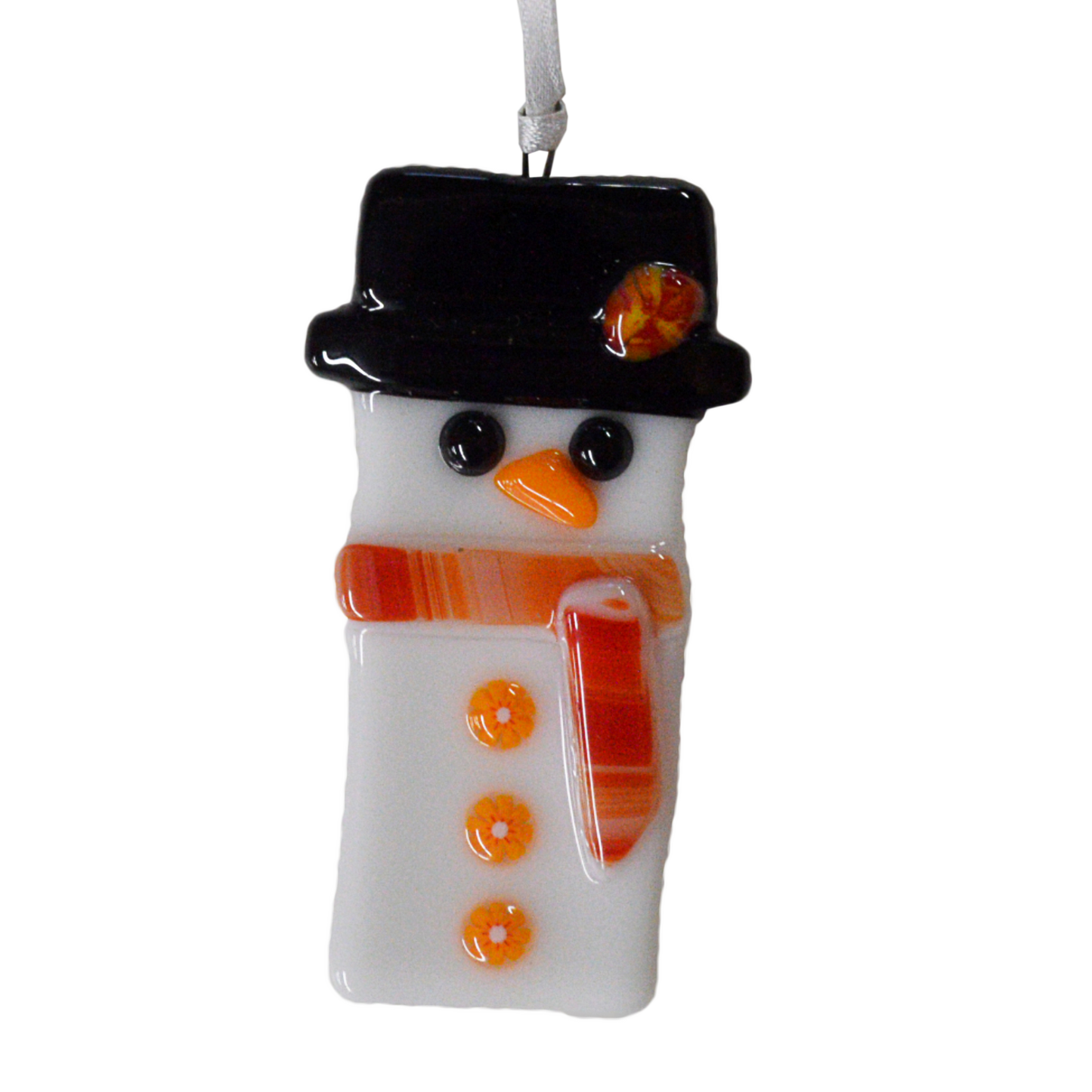 Beautiful local stained glass snowman ornament made by local artist Deb's Broken Glass.