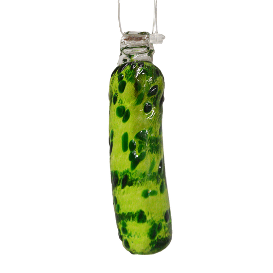 Celebrate the holiday season by starting a tradition sure to become a holiday favourite for all ages.  When decorating the tree hide this glass pickle somewhere in the branches- then on Christmas morning or another time of your choosing - gather everyone and the first person to find the hidden pickle receives an extra present, or opens the first present, your choice!  Made by Kitras Art Glass 